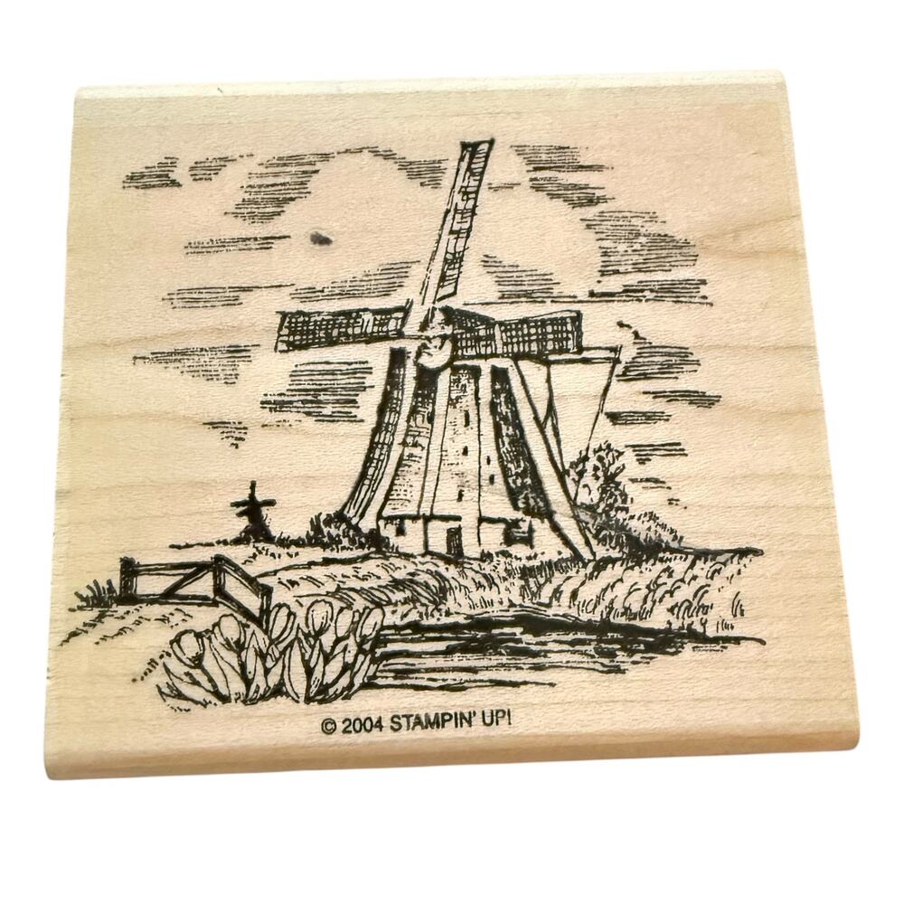 Stampin' Up! Vintage 2004 Dutch Windmill Seascape Rubber Stamp